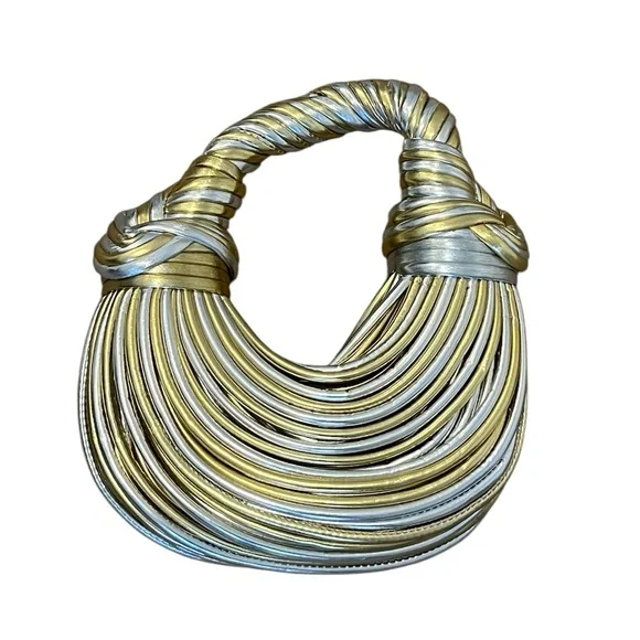 NEW Statement Metallic Gold and Silver Fringe Textured Handbag - Picture 6 of 7